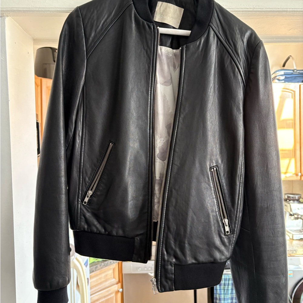 Black Leather Bomber Jacket